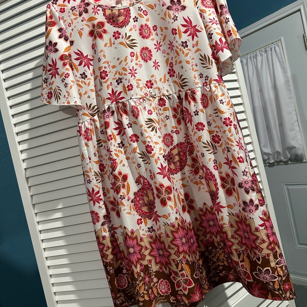 SHEIN Floral Print Midi Dress - Pink and Brown